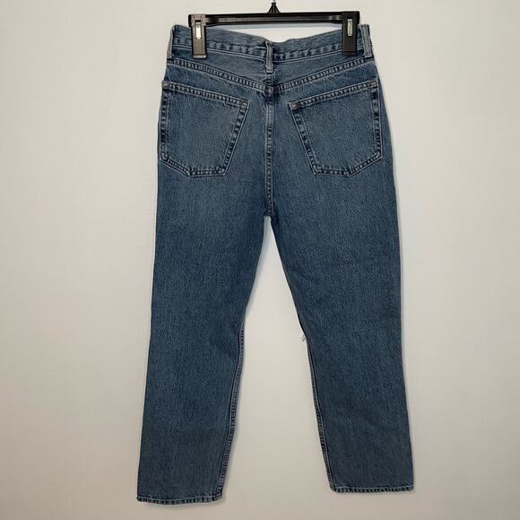 Topshop Straight Leg Jeans 28 Womens Button Fly Denim Distressed Open Knee - Picture 4 of 6